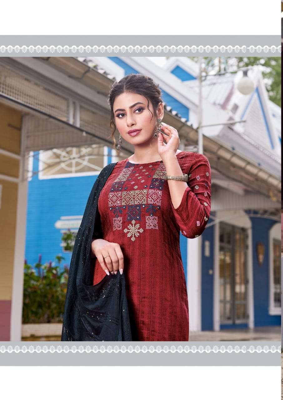 Manas Fab-  Sparkle Vol.2-Fabrics- Chinon Weaving-Embroidery-work-Kurti-Handwork-Full Inner-Rayon Slub Lycra-Pant-Chanderi Viscose-Crochet Work-Dupatta-1011-c
